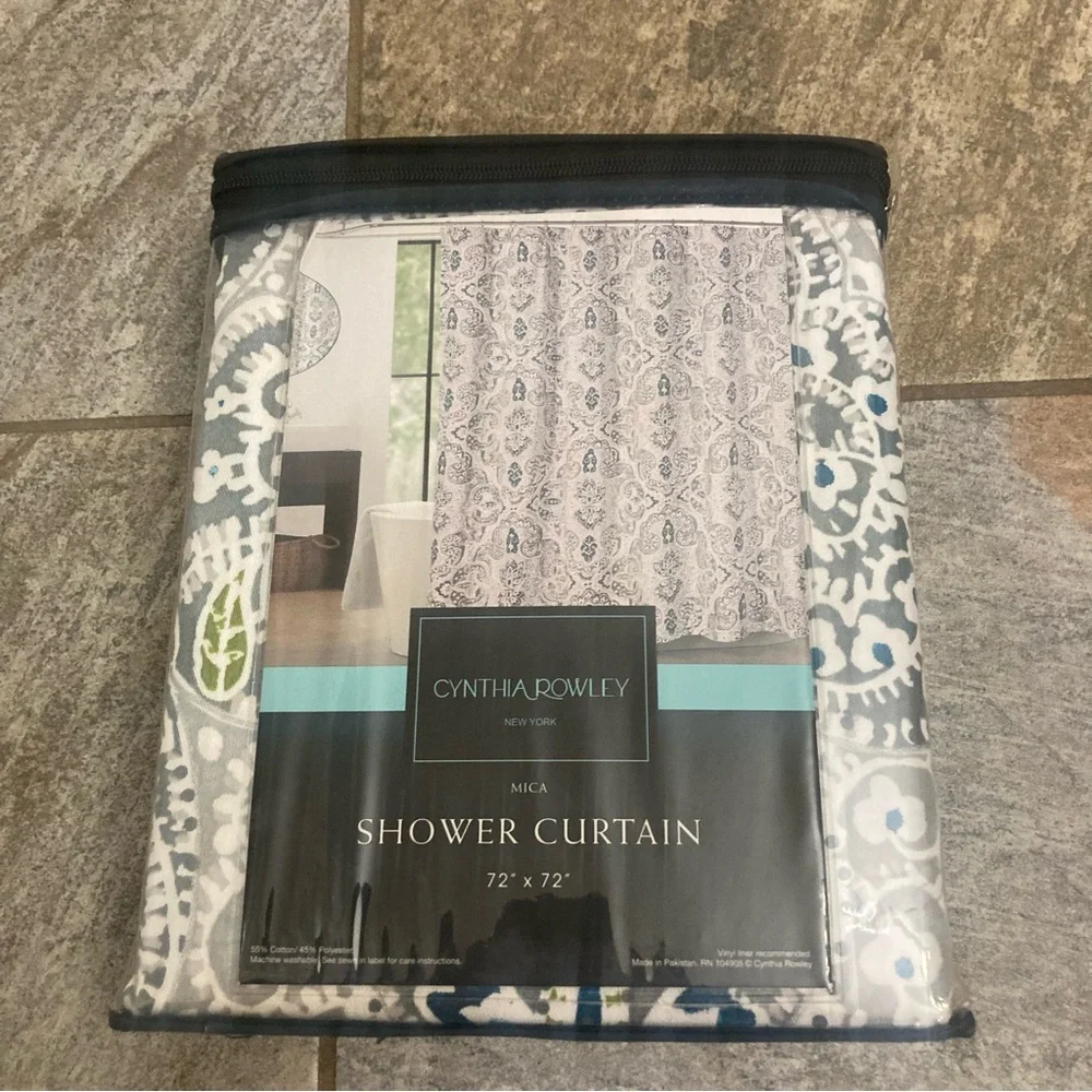 Cynthia Rowley Mica Shower Curtain New 72” X 72” Gray Blue Green Pattern